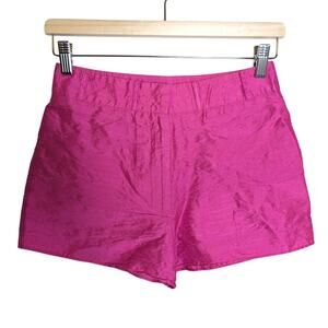 VTG 80's Preppy Lady 100% Silk Hot Pink High Waist Mini Shorts Women Sz 2 Barbie